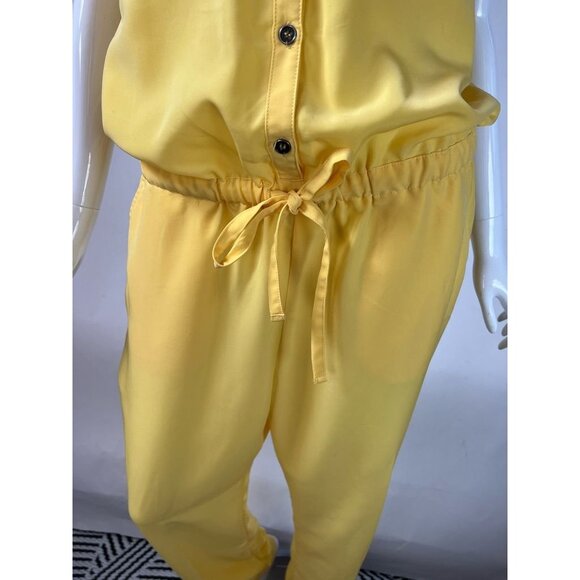 Vintage Metrostyle Womens Jumpsuit Yellow Elastic Waist Buttons Drawstring M - Picture 3 of 12